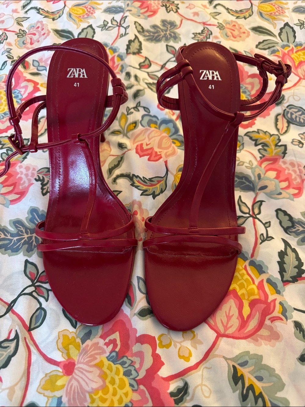 ZARA Burgundy Strappy Ankle-Wrap Heels